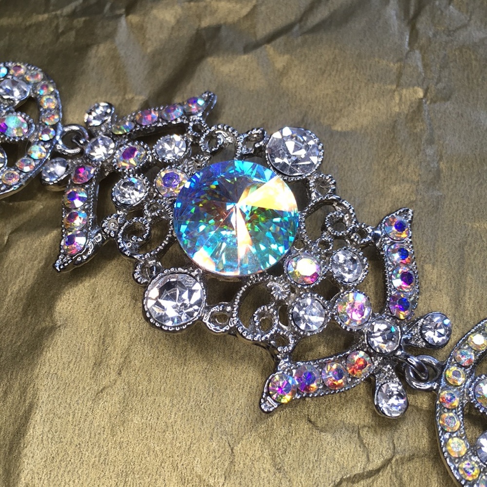 Aurora Borealis and White Rhinestone Bracelet